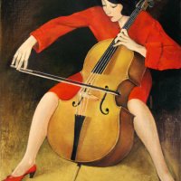 Woman playing cello of Róbert Berény 